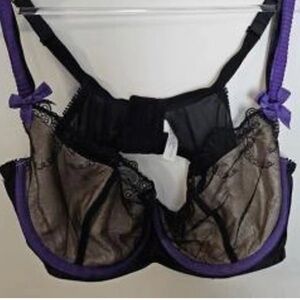 Cacique Trim Lace Demi Underwire Bra Black & Purple Size 42DDD-great condition